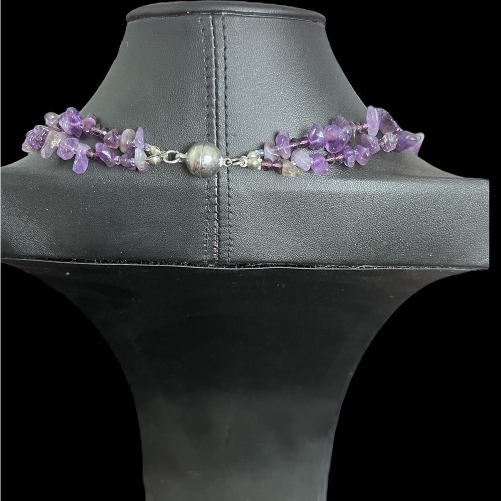 Amethyst Chip Stone Double Rope Statement Necklace - Picture 3 of 4
